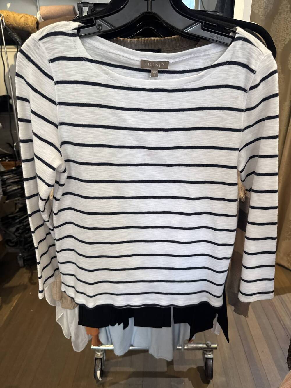 NEW LILLA P women's striped boatneck tee in navy stripe
